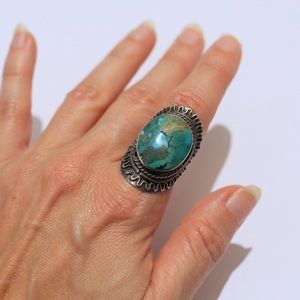 Turquoise Boho Turkish / Indian Silver Statement Design Ring